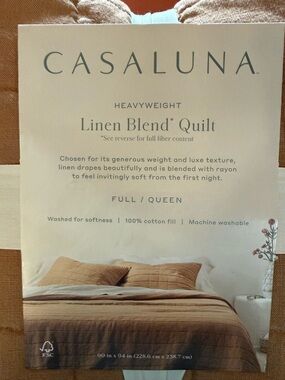 Full/Queen Heavyweight Linen Blend Quilt Warm Brown - Casaluna™: Rayon & Cotton,